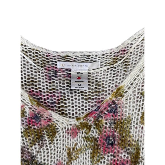 Lauren Conrad Disney Womens Sweater Medium Ivy Floral Knit White Pink Green - Picture 5 of 6